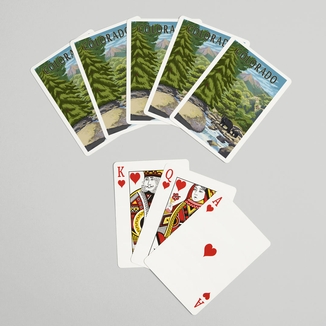Playing Cards, Denver, Colorado, Painterly, Bear at River, 52 Card Deck with Jokers in Box, Unique Art Cards Lantern Press 