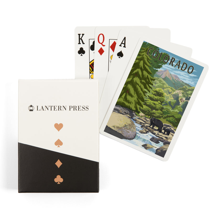 Playing Cards, Denver, Colorado, Painterly, Bear at River, 52 Card Deck with Jokers in Box, Unique Art Cards Lantern Press 
