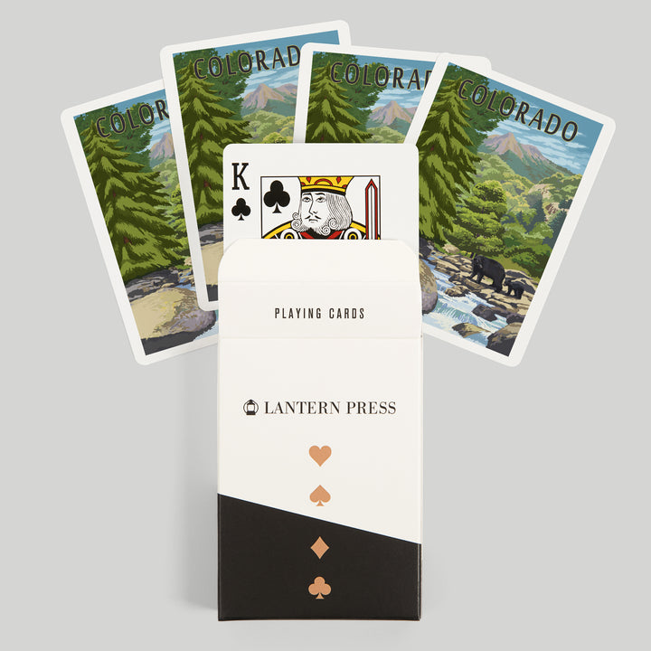 Playing Cards, Denver, Colorado, Painterly, Bear at River, 52 Card Deck with Jokers in Box, Unique Art Cards Lantern Press 