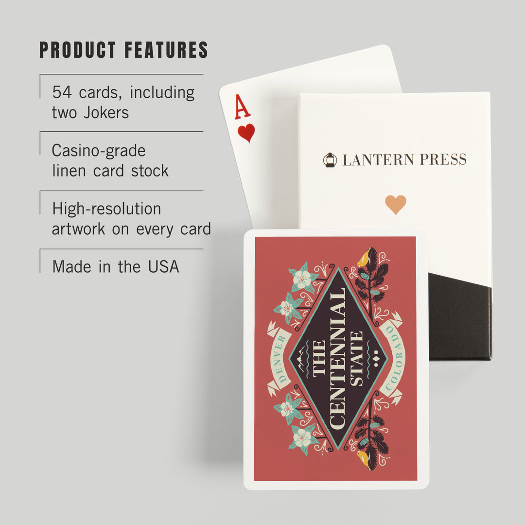 Playing Cards, Denver, Colorado, State Motto Crest, State Series, 52 Card Deck with Jokers in Box, Unique Art Cards Lantern Press 