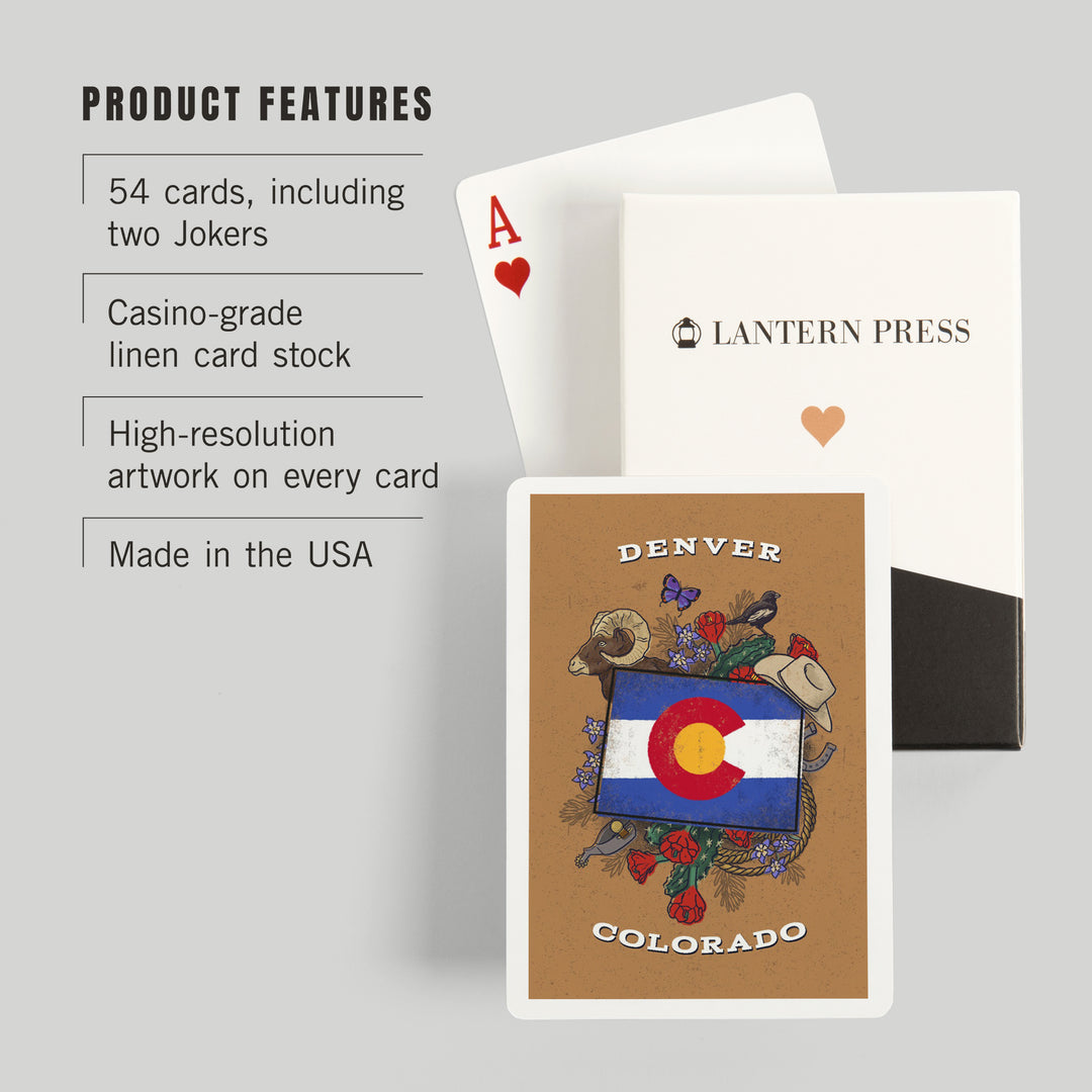 Playing Cards, Denver, Colorado, State Treasure Trove, State Series, 52 Card Deck with Jokers in Box, Unique Art Cards Lantern Press 
