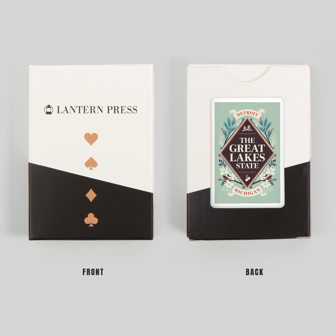 Playing Cards, Detroit, Michigan, State Motto Crest, State Series, 52 Card Deck with Jokers in Box, Unique Art Cards Lantern Press 