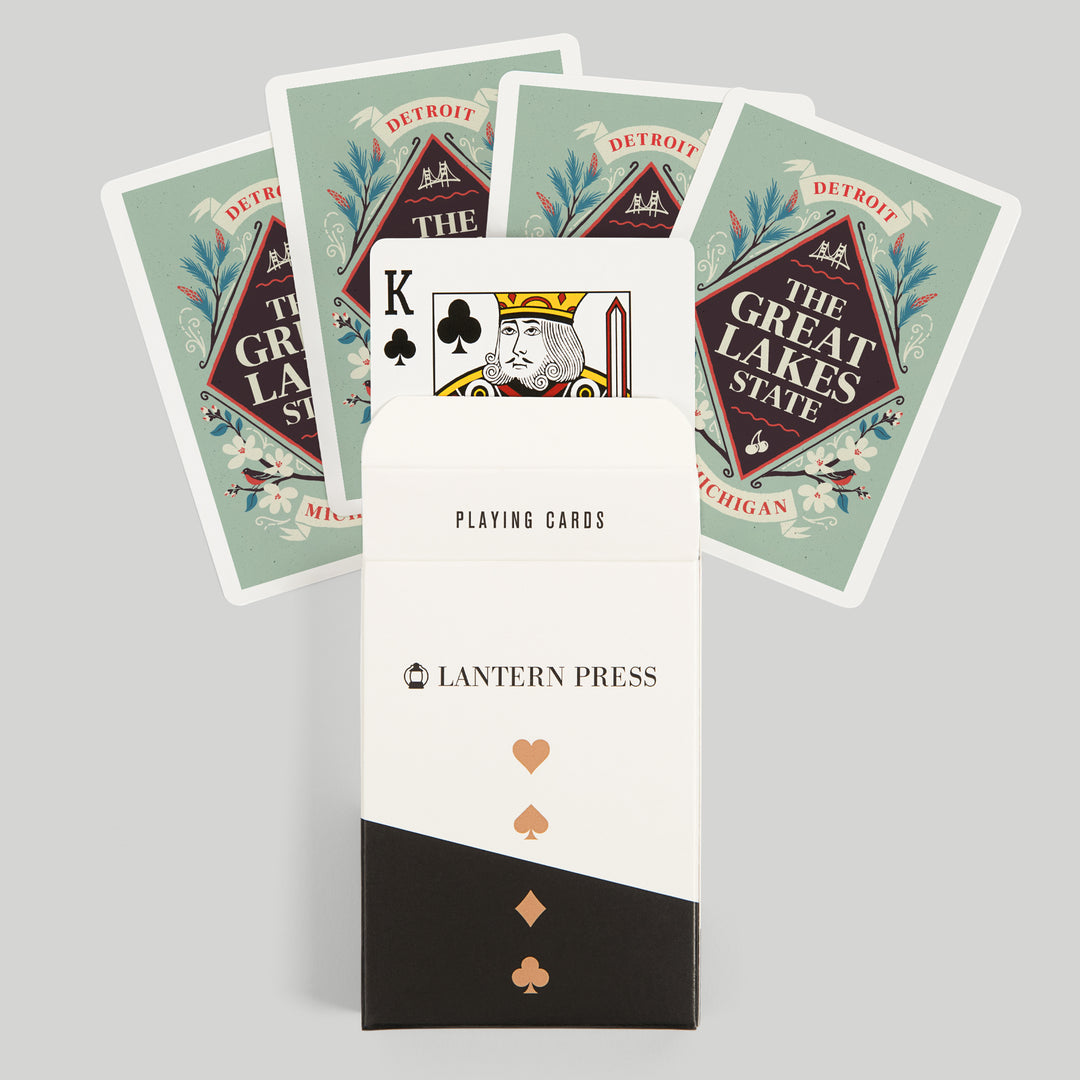 Playing Cards, Detroit, Michigan, State Motto Crest, State Series, 52 Card Deck with Jokers in Box, Unique Art Cards Lantern Press 