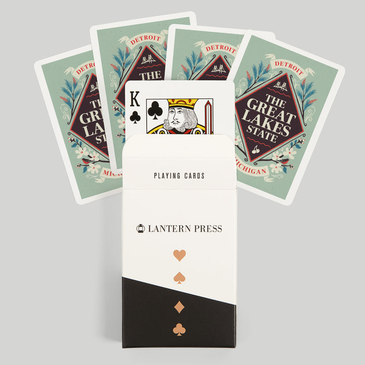 Playing Cards, Detroit, Michigan, State Motto Crest, State Series, 52 Card Deck with Jokers in Box, Unique Art Cards Lantern Press 