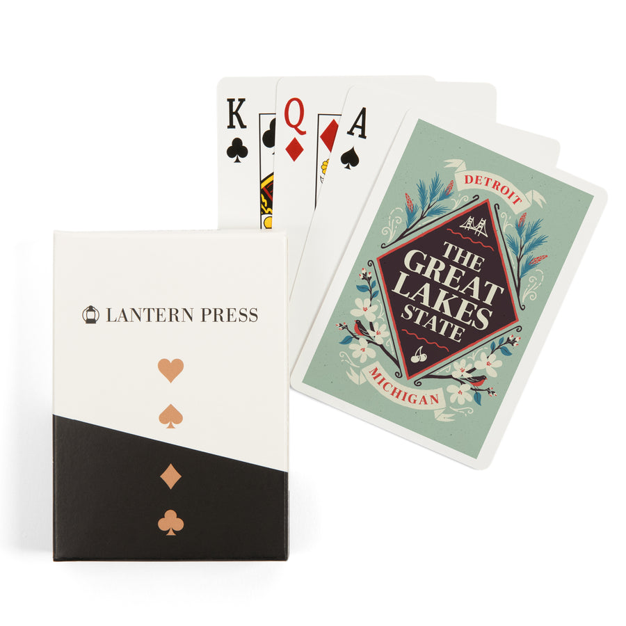 Playing Cards, Detroit, Michigan, State Motto Crest, State Series, 52 Card Deck with Jokers in Box, Unique Art Cards Lantern Press 