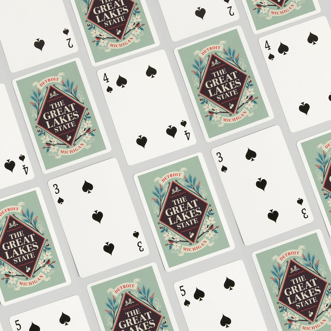 Playing Cards, Detroit, Michigan, State Motto Crest, State Series, 52 Card Deck with Jokers in Box, Unique Art Cards Lantern Press 