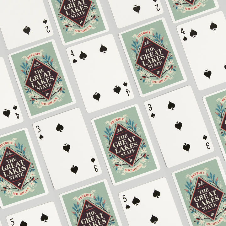 Playing Cards, Detroit, Michigan, State Motto Crest, State Series, 52 Card Deck with Jokers in Box, Unique Art Cards Lantern Press 