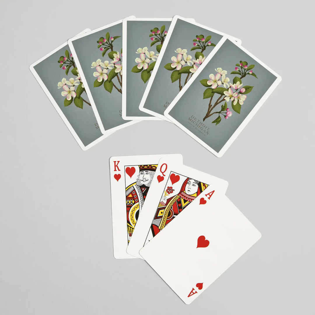 Playing Cards, Detroit, Michigan, Vintage Flora, State Series, Apple Blossom, 52 Card Deck with Jokers in Box, Unique Art Cards Lantern Press 