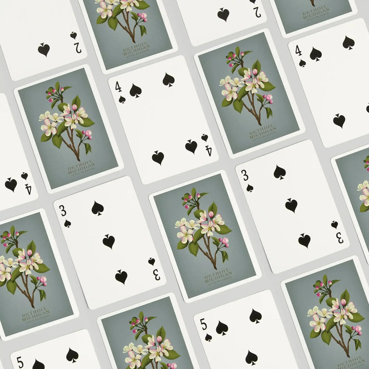Playing Cards, Detroit, Michigan, Vintage Flora, State Series, Apple Blossom, 52 Card Deck with Jokers in Box, Unique Art Cards Lantern Press 