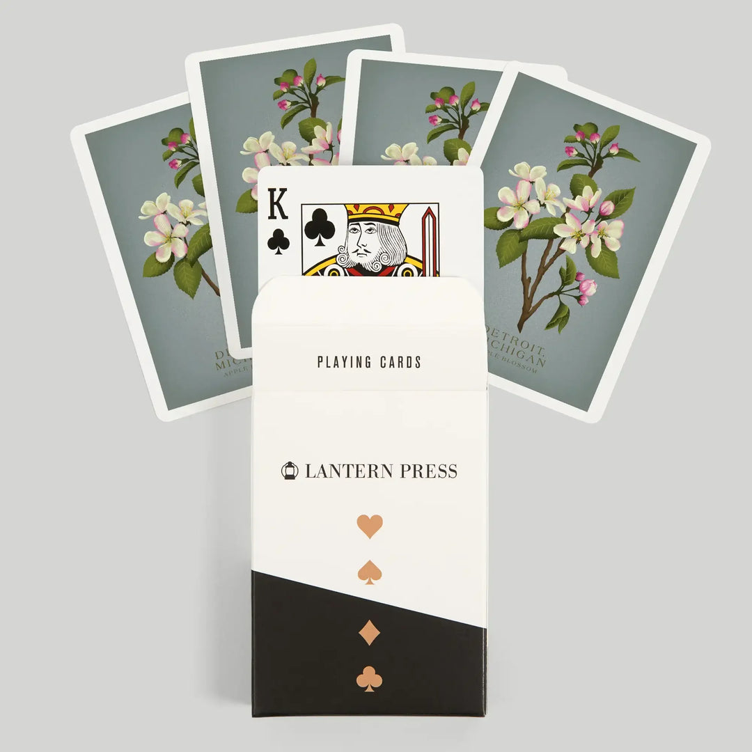 Playing Cards, Detroit, Michigan, Vintage Flora, State Series, Apple Blossom, 52 Card Deck with Jokers in Box, Unique Art Cards Lantern Press 