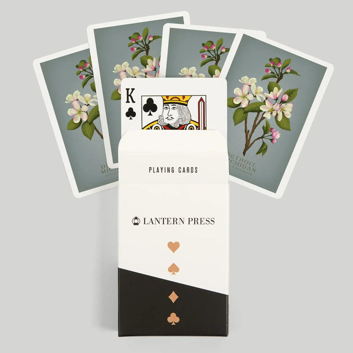 Playing Cards, Detroit, Michigan, Vintage Flora, State Series, Apple Blossom, 52 Card Deck with Jokers in Box, Unique Art Cards Lantern Press 