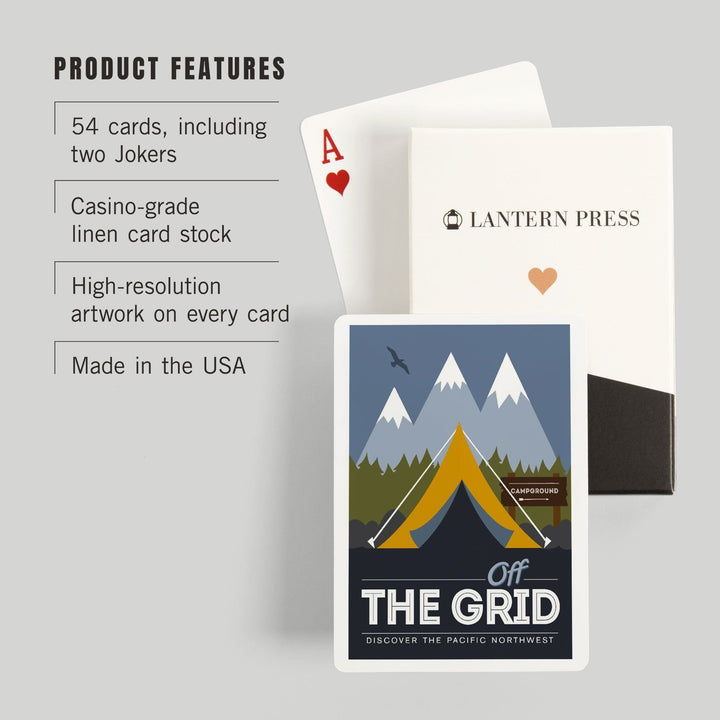 Playing Cards, Discover the Pacific Northwest, Off the Grid, Tent, 52 Card Deck with Jokers in Box, Unique Art Cards Lantern Press 