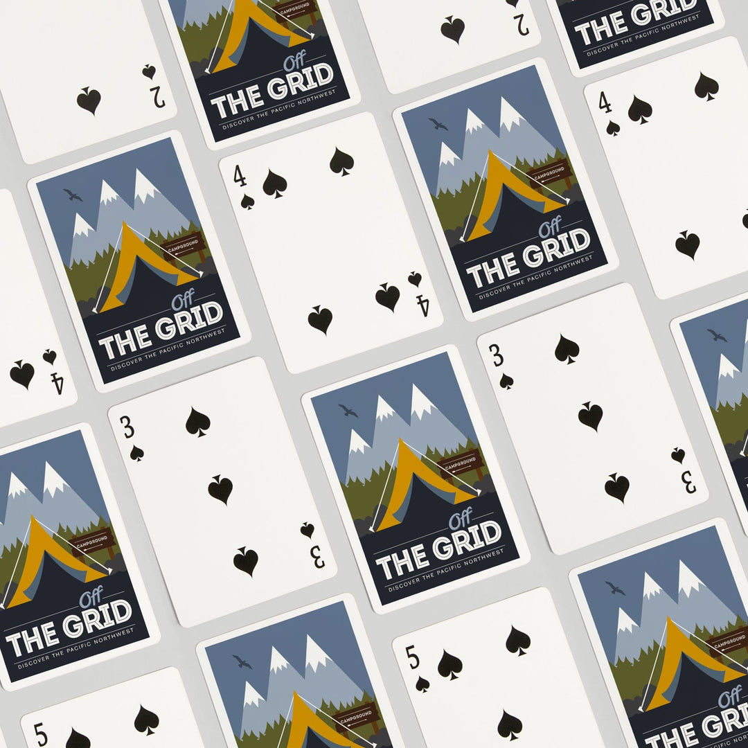 Playing Cards, Discover the Pacific Northwest, Off the Grid, Tent, 52 Card Deck with Jokers in Box, Unique Art Cards Lantern Press 