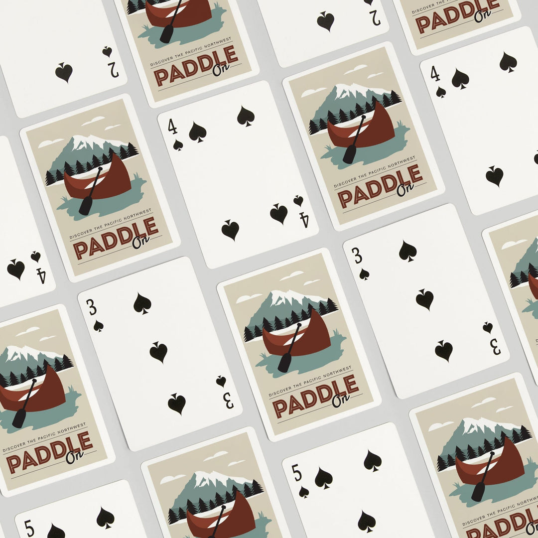 Playing Cards, Discover the Pacific Northwest, Paddle On, Canoe, 52 Card Deck with Jokers in Box, Unique Art Cards Lantern Press 
