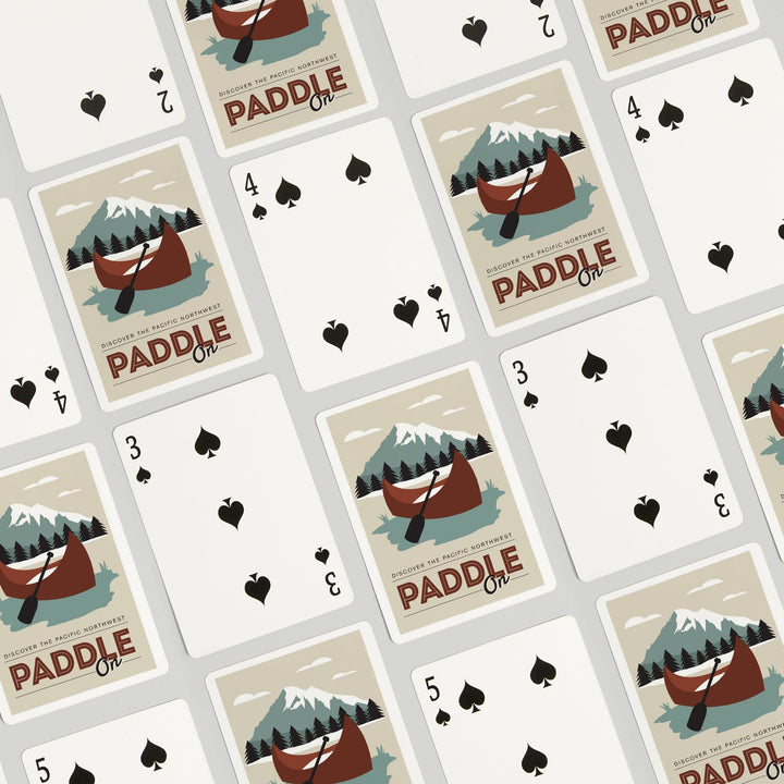 Playing Cards, Discover the Pacific Northwest, Paddle On, Canoe, 52 Card Deck with Jokers in Box, Unique Art Cards Lantern Press 