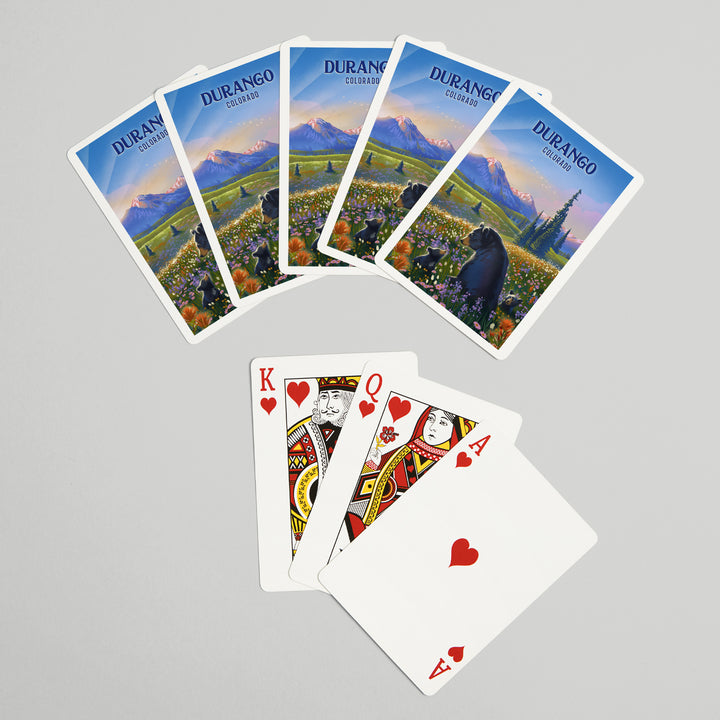 Playing Cards, Durango, Colorado, Lithograph, Bear Family in Field, 52 Card Deck with Jokers in Box, Unique Art Cards Lantern Press 