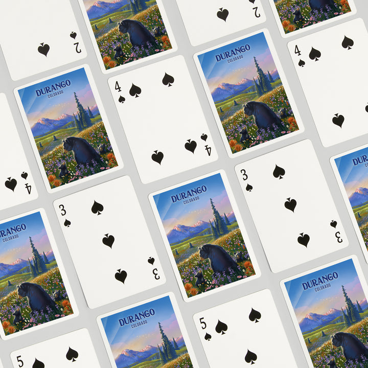 Playing Cards, Durango, Colorado, Lithograph, Bear Family in Field, 52 Card Deck with Jokers in Box, Unique Art Cards Lantern Press 