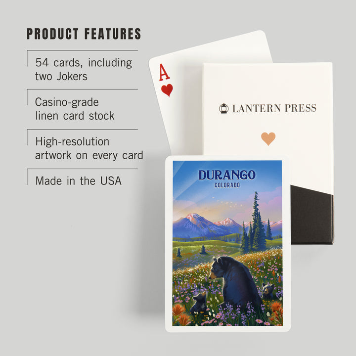 Playing Cards, Durango, Colorado, Lithograph, Bear Family in Field, 52 Card Deck with Jokers in Box, Unique Art Cards Lantern Press 