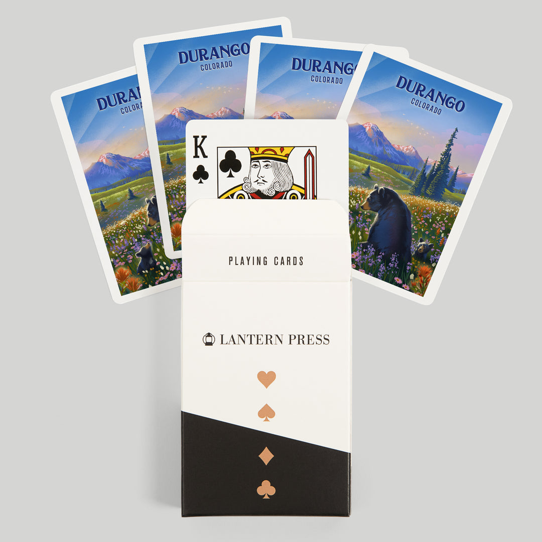 Playing Cards, Durango, Colorado, Lithograph, Bear Family in Field, 52 Card Deck with Jokers in Box, Unique Art Cards Lantern Press 