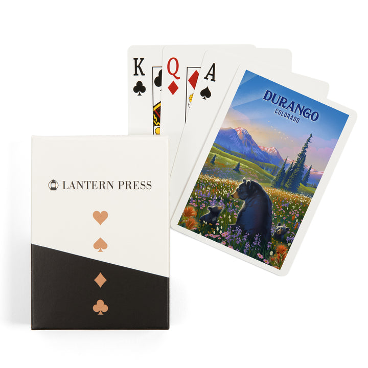 Playing Cards, Durango, Colorado, Lithograph, Bear Family in Field, 52 Card Deck with Jokers in Box, Unique Art Cards Lantern Press 