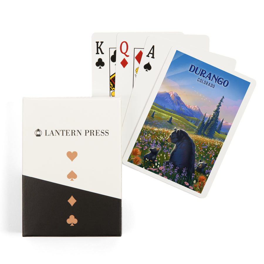 Playing Cards, Durango, Colorado, Lithograph, Bear Family in Field, 52 Card Deck with Jokers in Box, Unique Art Cards Lantern Press 