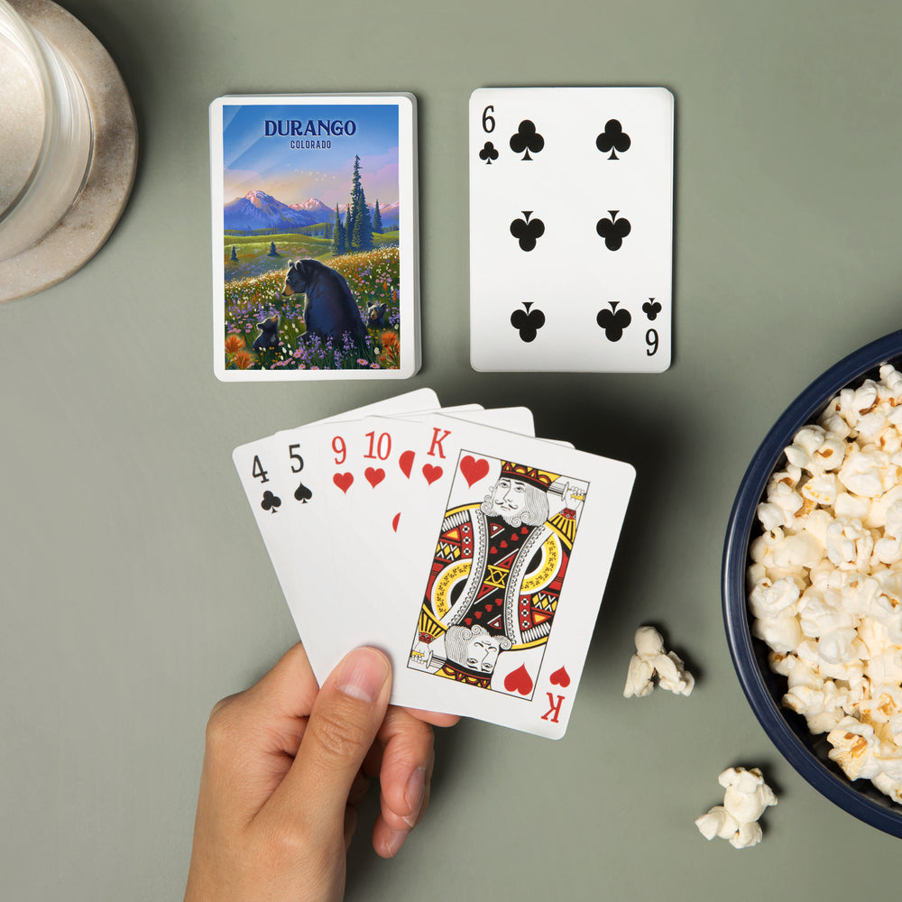 Playing Cards, Durango, Colorado, Lithograph, Bear Family in Field, 52 Card Deck with Jokers in Box, Unique Art Cards Lantern Press 
