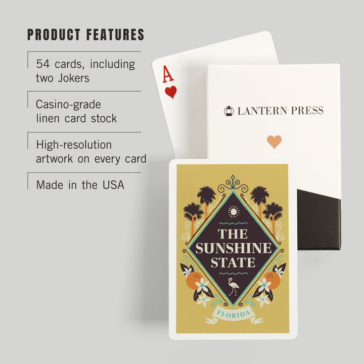 Playing Cards, Florida, State Motto Crest, State Series, 52 Card Deck with Jokers in Box, Unique Art Cards Lantern Press 