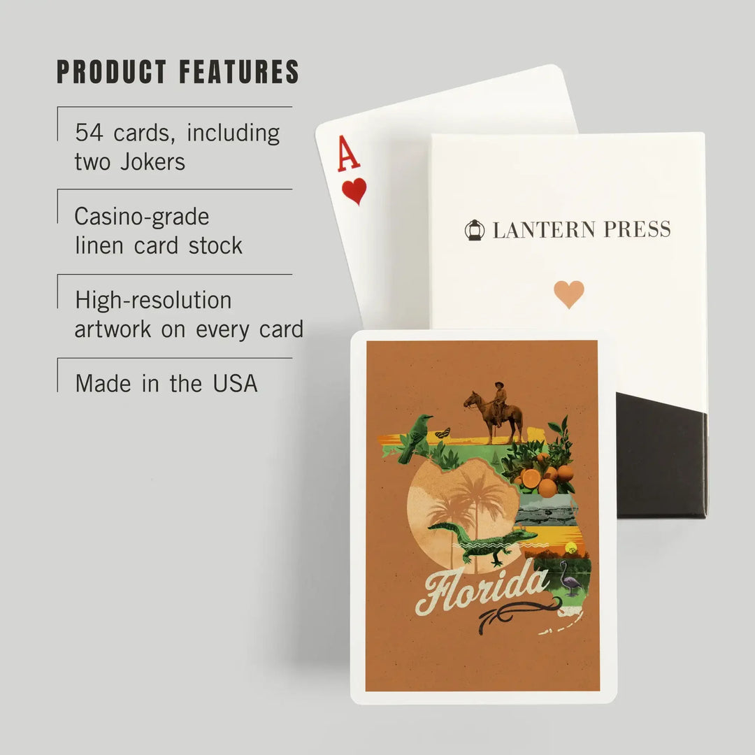 Playing Cards, Florida, State Photomontage, State Series, 52 Card Deck with Jokers in Box, Unique Art Cards Lantern Press 