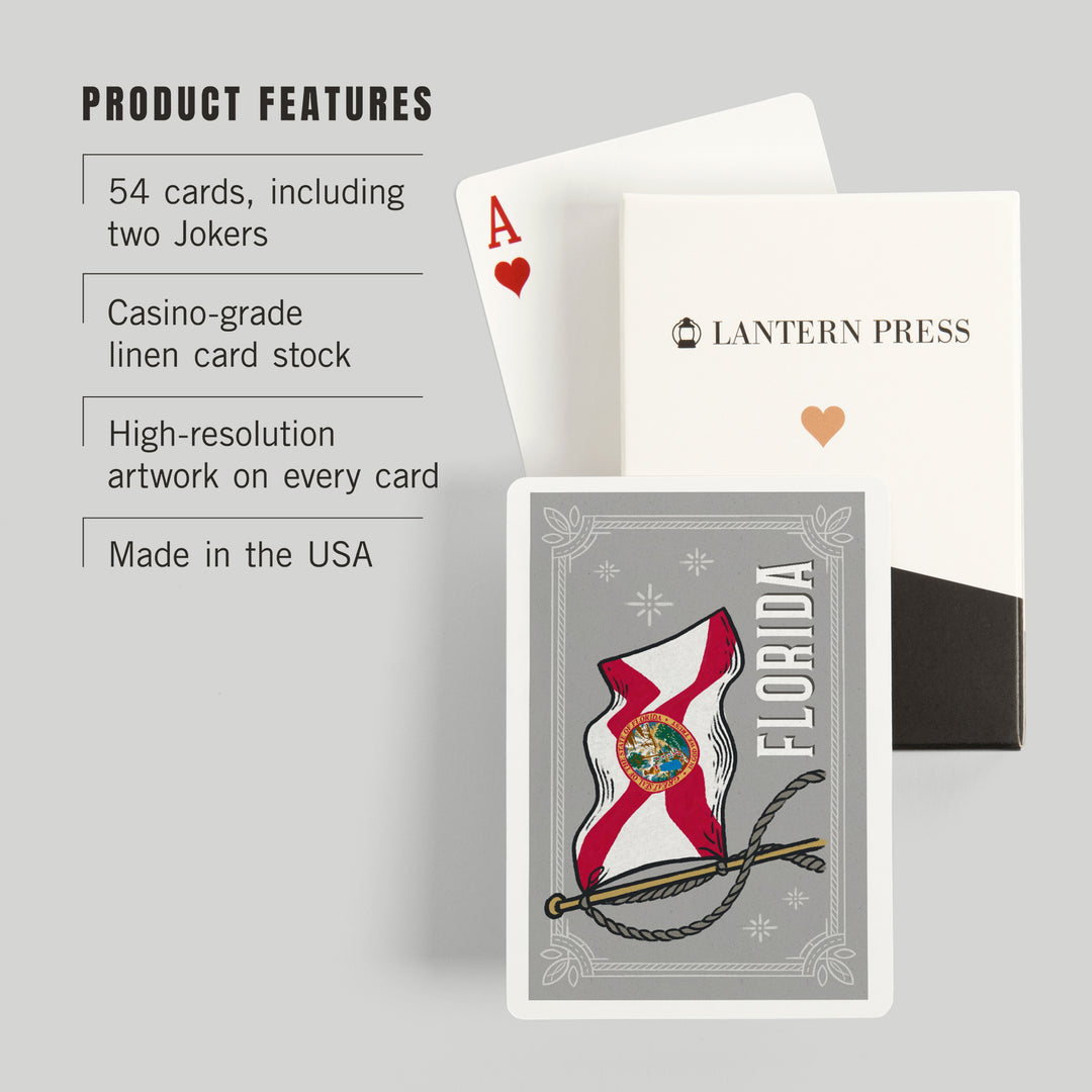 Playing Cards, Florida, Waving State Flag, State Series, 52 Card Deck with Jokers in Box, Unique Art Cards Lantern Press 