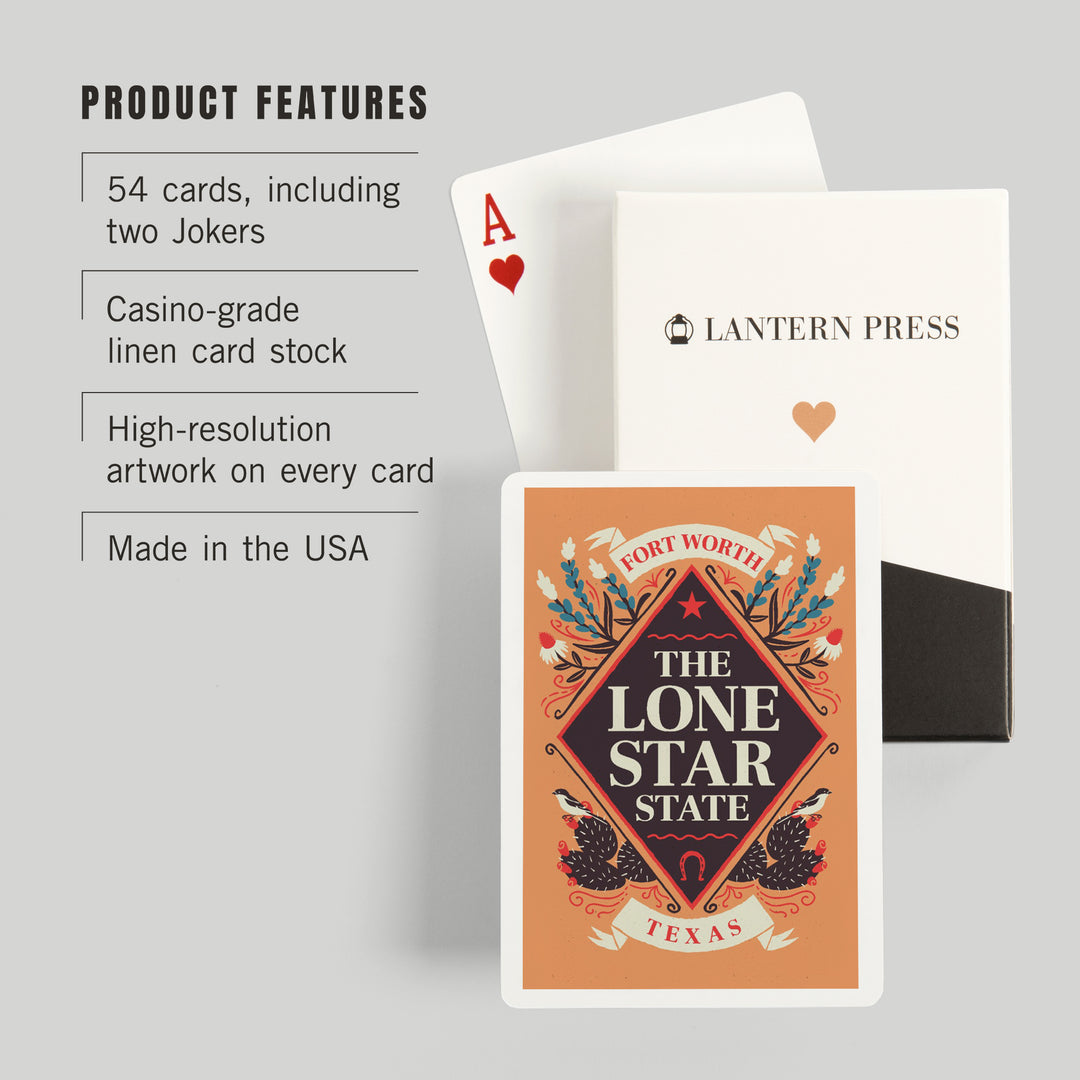 Playing Cards, Fort Worth, Texas, State Motto Crest, State Series, 52 Card Deck with Jokers in Box, Unique Art Cards Lantern Press 