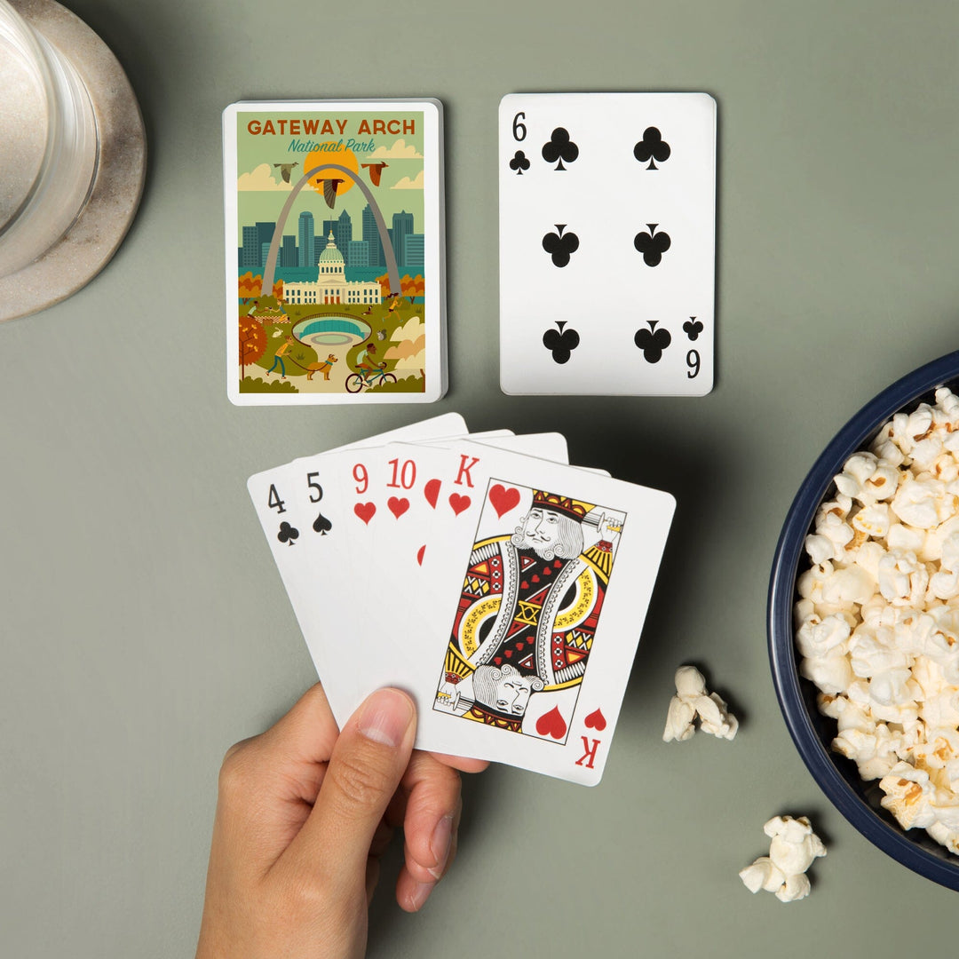 Playing Cards, Gateway Arch National Park, Missouri, Geometric National Park Series, 52 Card Deck with Jokers in Box, Unique Art Cards Lantern Press 
