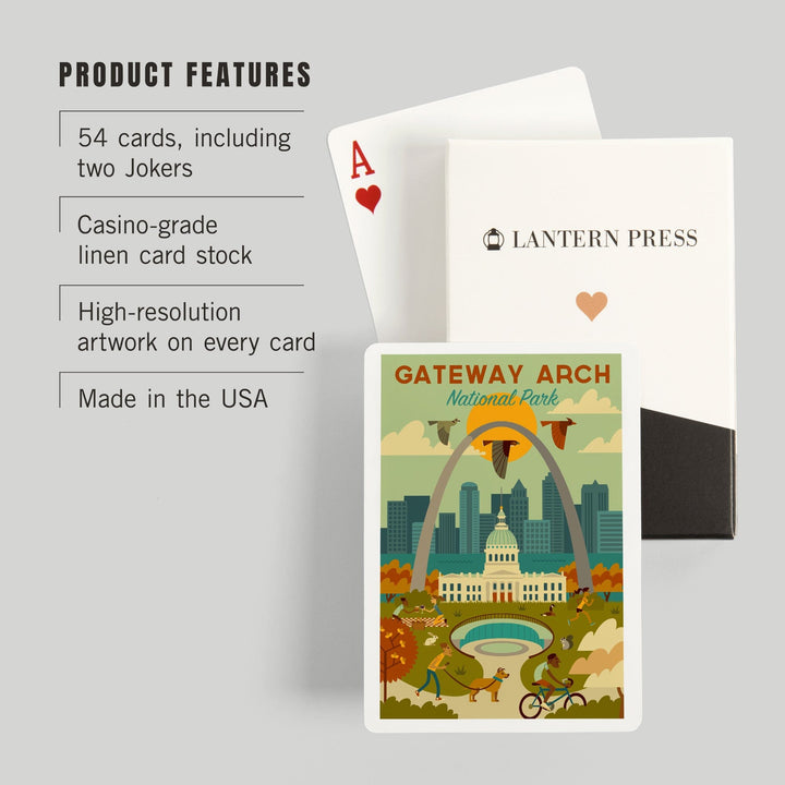 Playing Cards, Gateway Arch National Park, Missouri, Geometric National Park Series, 52 Card Deck with Jokers in Box, Unique Art Cards Lantern Press 