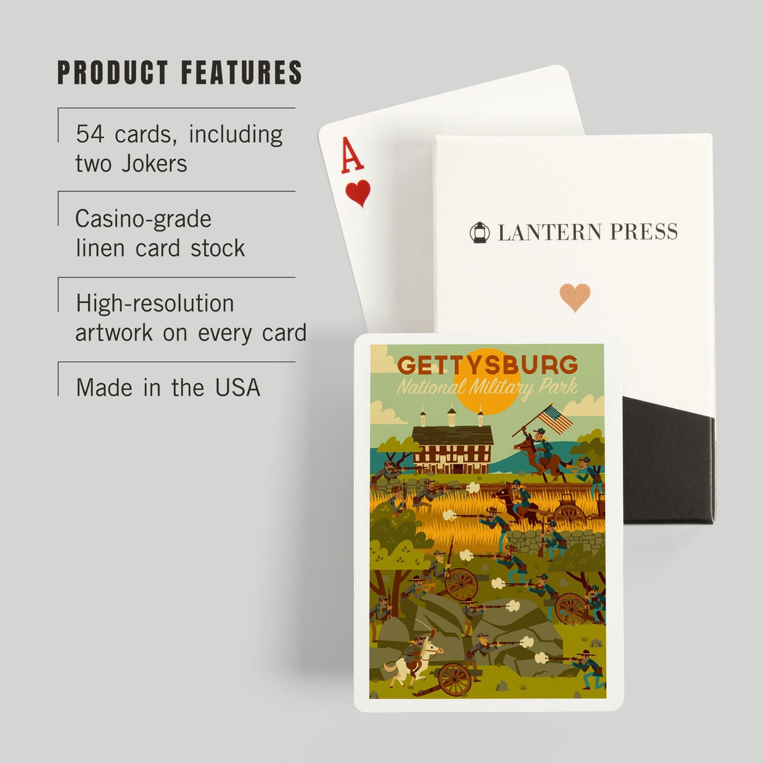 Playing Cards, Gettysburg, Pennsylvania, National Military Park, Civil War, Geometric, 52 Card Deck with Jokers in Box, Unique Art Cards Lantern Press 