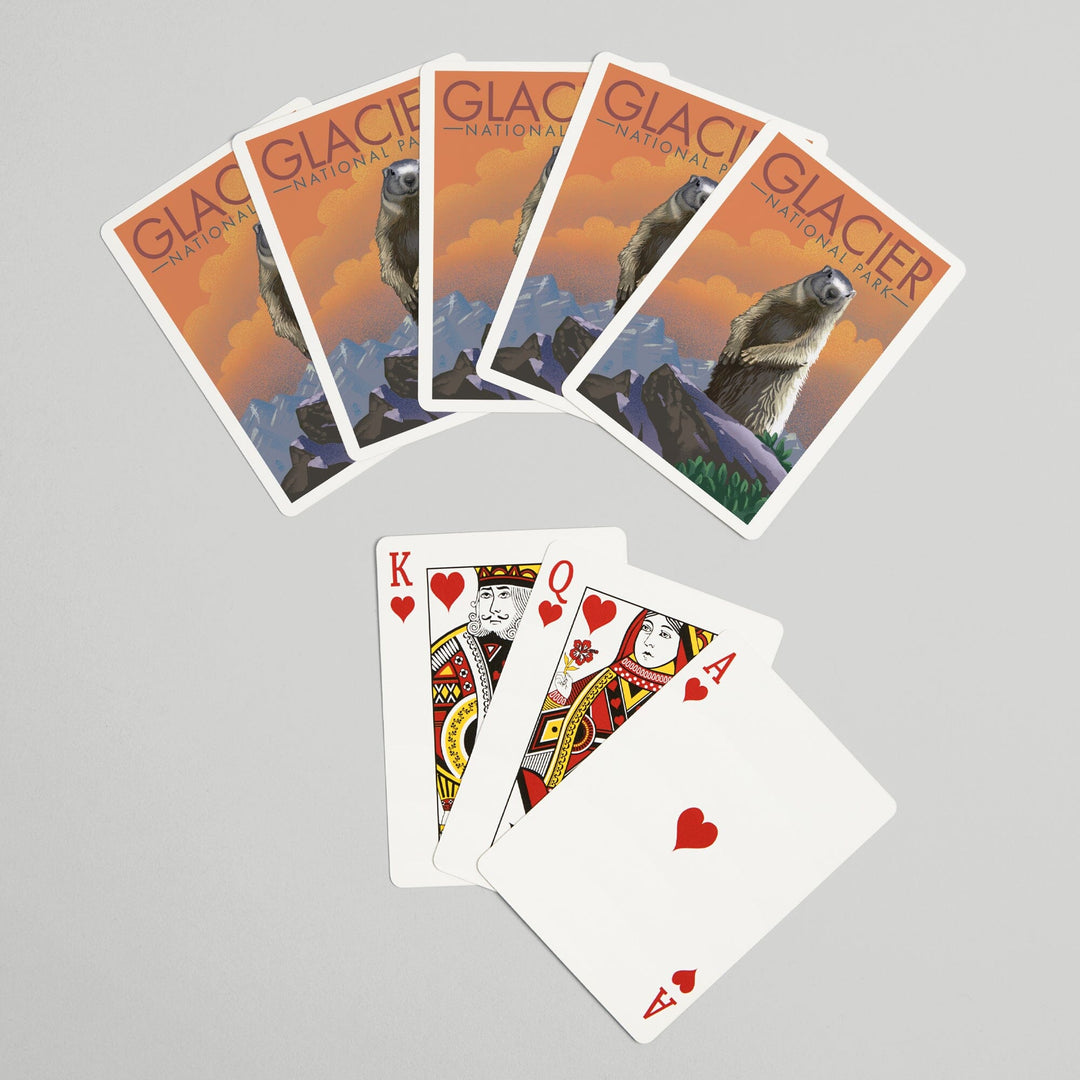 Playing Cards, Glacier National Park, Montana, Marmot, Lithograph, 52 Card Deck with Jokers in Box, Unique Art Cards Lantern Press 