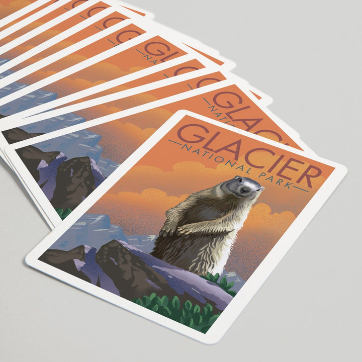 Playing Cards, Glacier National Park, Montana, Marmot, Lithograph, 52 Card Deck with Jokers in Box, Unique Art Cards Lantern Press 