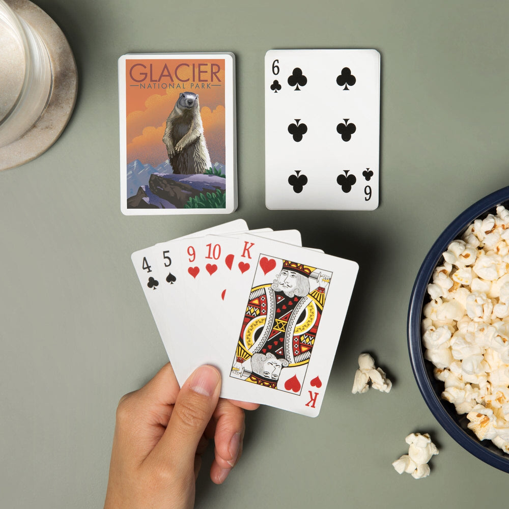 Playing Cards, Glacier National Park, Montana, Marmot, Lithograph, 52 Card Deck with Jokers in Box, Unique Art Cards Lantern Press 
