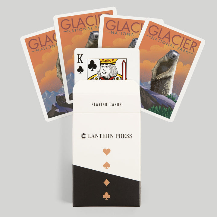 Playing Cards, Glacier National Park, Montana, Marmot, Lithograph, 52 Card Deck with Jokers in Box, Unique Art Cards Lantern Press 