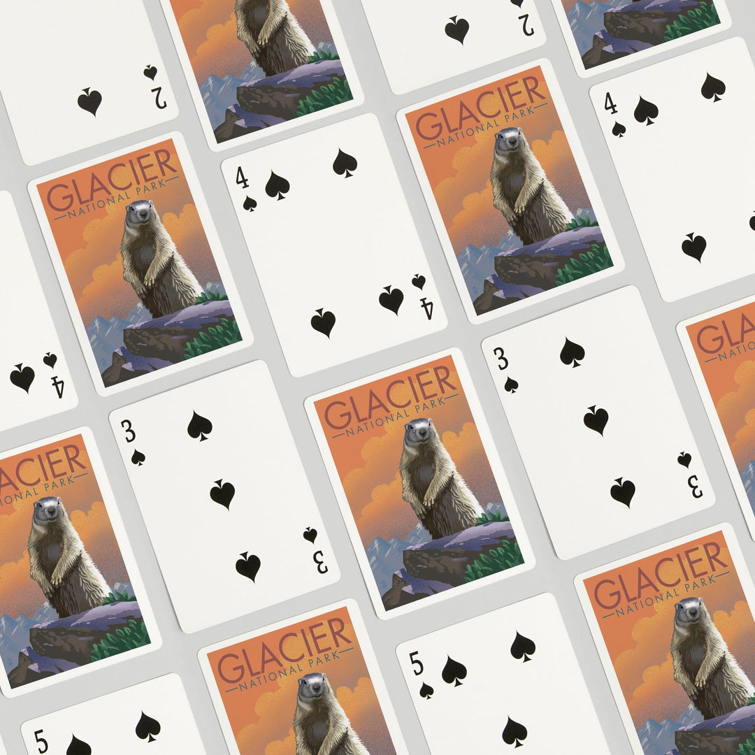 Playing Cards, Glacier National Park, Montana, Marmot, Lithograph, 52 Card Deck with Jokers in Box, Unique Art Cards Lantern Press 