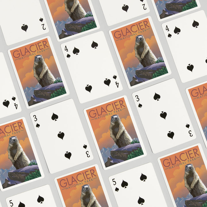 Playing Cards, Glacier National Park, Montana, Marmot, Lithograph, 52 Card Deck with Jokers in Box, Unique Art Cards Lantern Press 