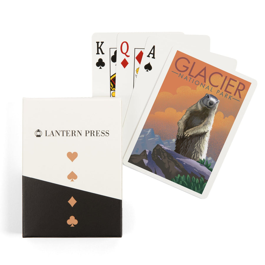 Playing Cards, Glacier National Park, Montana, Marmot, Lithograph, 52 Card Deck with Jokers in Box, Unique Art Cards Lantern Press 