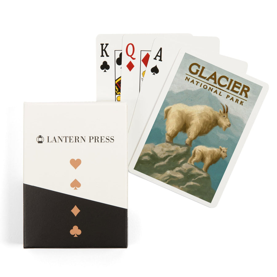 Playing Cards, Glacier National Park, Montana, Oil Painting, Mountain Goats, 52 Card Deck with Jokers in Box, Unique Art Cards Lantern Press 