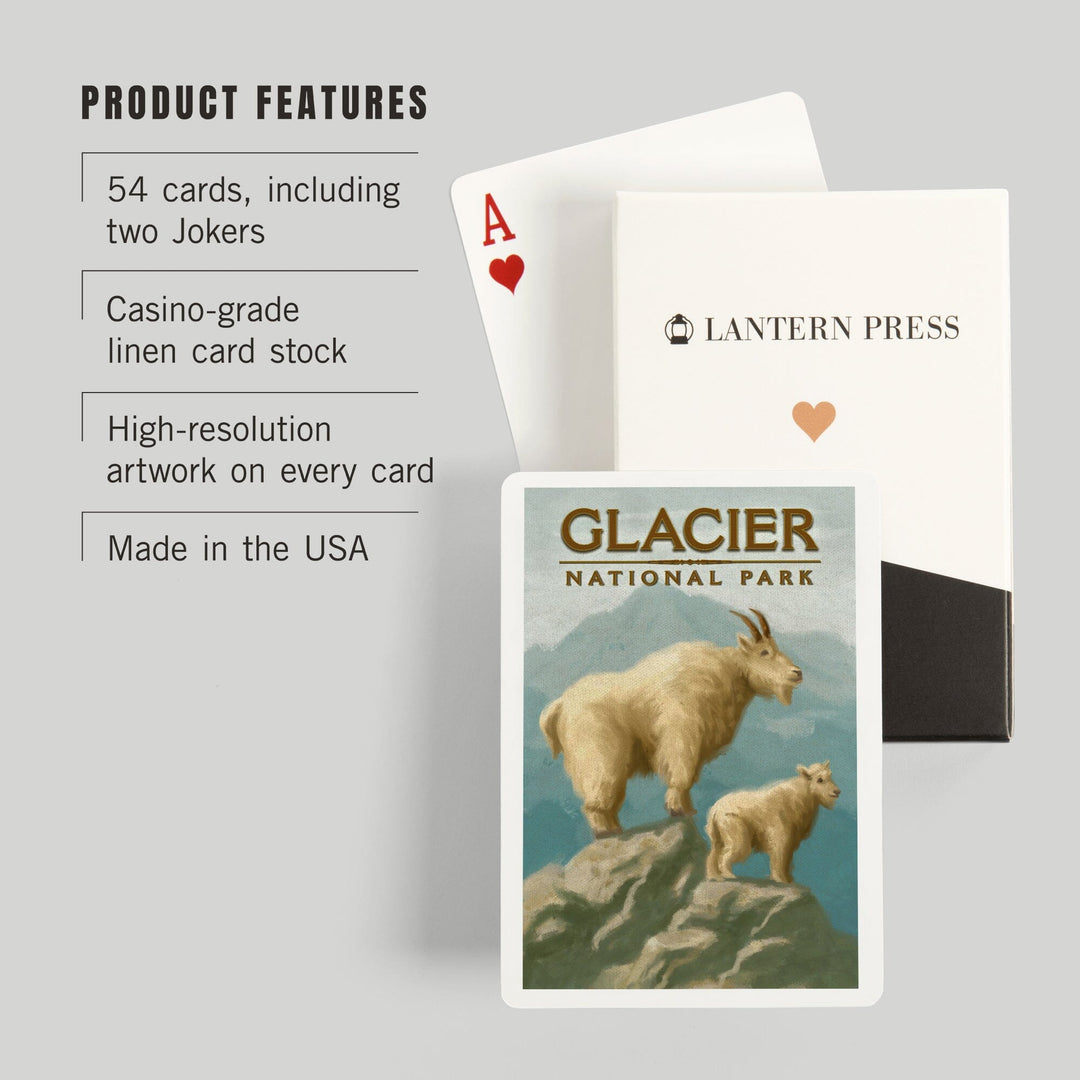 Playing Cards, Glacier National Park, Montana, Oil Painting, Mountain Goats, 52 Card Deck with Jokers in Box, Unique Art Cards Lantern Press 