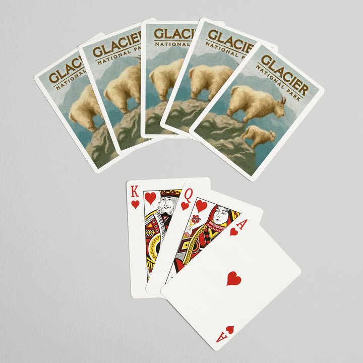 Playing Cards, Glacier National Park, Montana, Oil Painting, Mountain Goats, 52 Card Deck with Jokers in Box, Unique Art Cards Lantern Press 