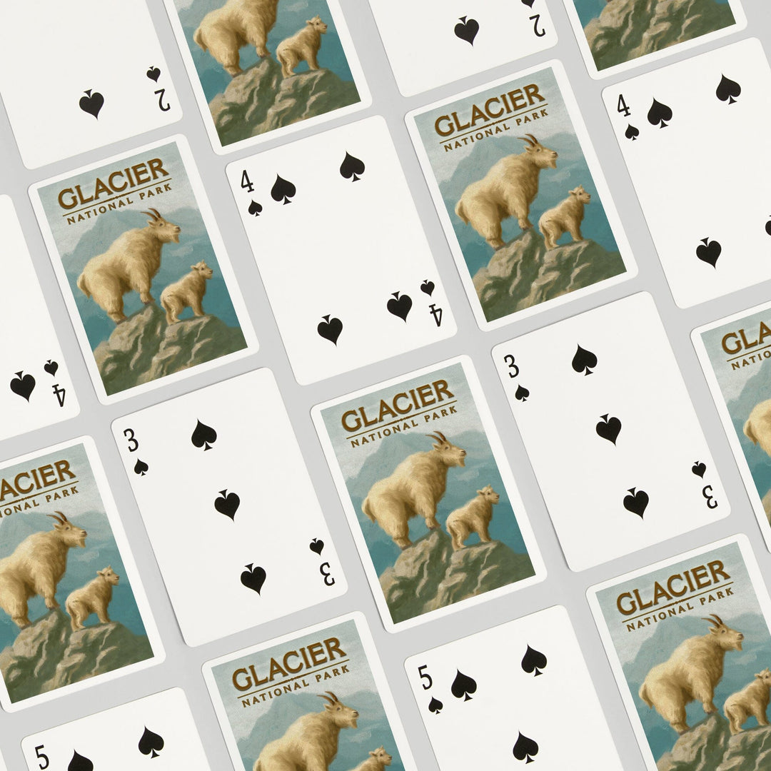 Playing Cards, Glacier National Park, Montana, Oil Painting, Mountain Goats, 52 Card Deck with Jokers in Box, Unique Art Cards Lantern Press 