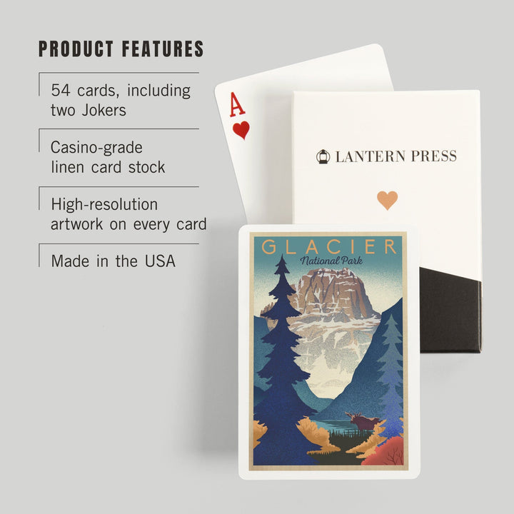 Playing Cards, Glacier National Park, Mountain Scene, Lithograph, 52 Card Deck with Jokers in Box, Unique Art Cards Lantern Press 
