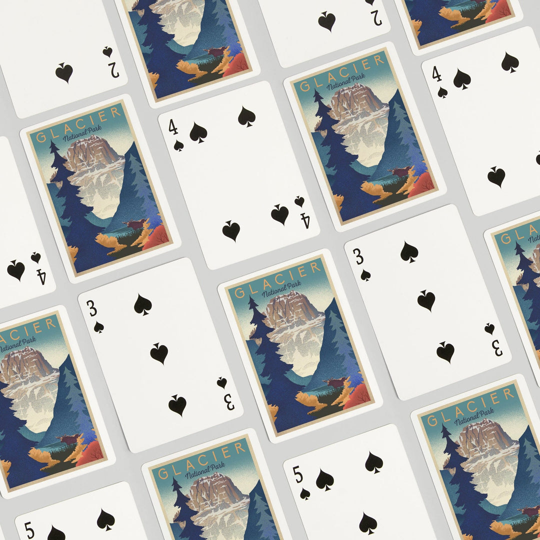 Playing Cards, Glacier National Park, Mountain Scene, Lithograph, 52 Card Deck with Jokers in Box, Unique Art Cards Lantern Press 