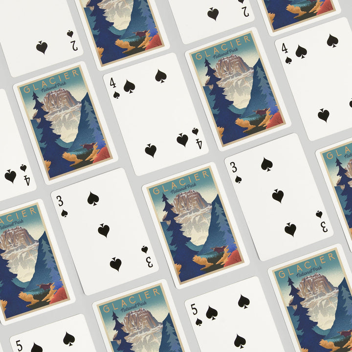 Playing Cards, Glacier National Park, Mountain Scene, Lithograph, 52 Card Deck with Jokers in Box, Unique Art Cards Lantern Press 