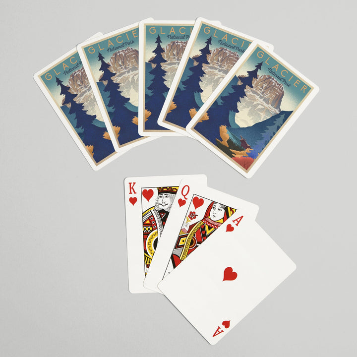 Playing Cards, Glacier National Park, Mountain Scene, Lithograph, 52 Card Deck with Jokers in Box, Unique Art Cards Lantern Press 