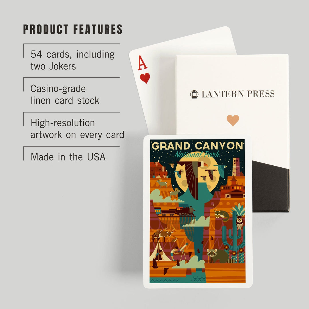 Playing Cards, Grand Canyon National Park, Arizona, Geometric National Park Series (night), 52 Card Deck with Jokers in Box, Unique Art Cards Lantern Press 