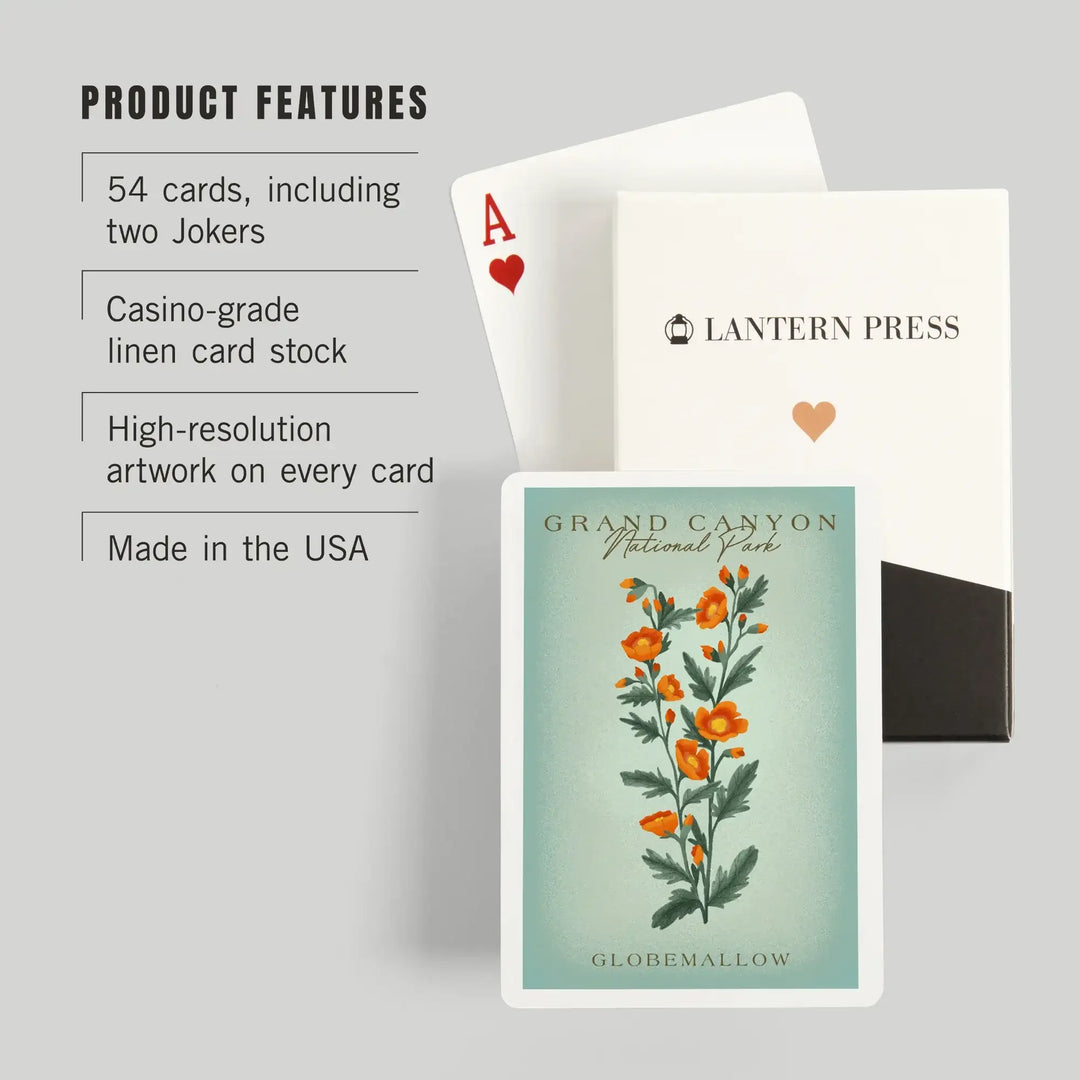 Playing Cards, Grand Canyon National Park, Arizona, Globemallow, Vintage Flora, 52 Card Deck with Jokers in Box, Unique Art Cards Lantern Press 